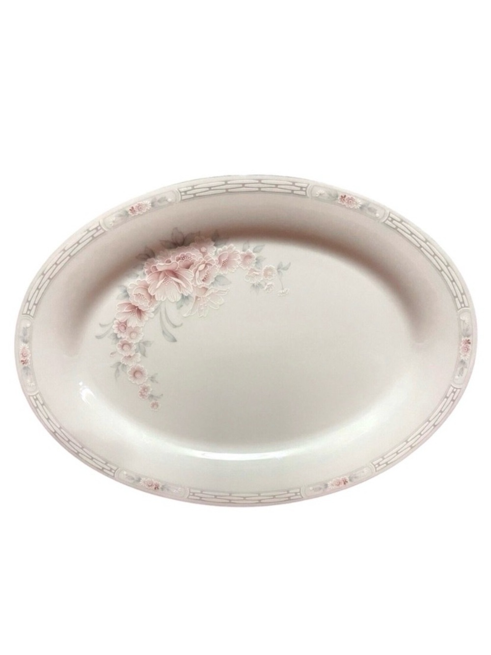 Noritake Carthage 3330 Large Oval Platter 16” x 12” Pink Gray Floral Retired VTG